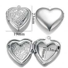 5个不锈钢心形照片吊坠盒，DIY珠宝配件，情人节 - 相盒 - 查看 23