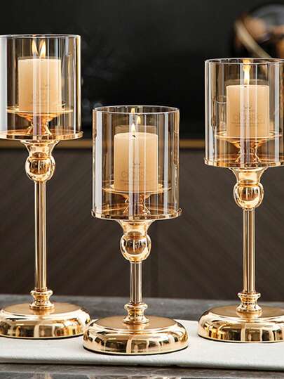 1 pieza Candelero de metal y vidrio con estilo europeo, artículo de lujo para decoración de mesa en bodas y fiestas, decoración del hogar para cenas románticas a la luz de las velas, decoración de mesa, candelabro romántico, decoración del ambiente, decoración de mesa para sala de estar, velas de cumpleaños, regalos