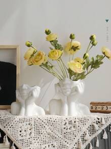 1 Pieza Florero De Resina Con Diseño De Cara Humana, Decoración De Hogar Minimalista Estilo Nórdico, Accesorio Para Arreglos Florales
