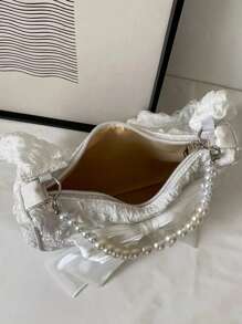 Lightweight, Business Casual Argyle Princess Faux Pearl & Rhinestone Pearl Chain & Decor Jacquard Bow & Faux Pearl Decor Bag For Party, Wedding, Prom And Dinner, Lipsticks, Women's Pearl Bag For Teen Girls Women College Students, Rookies & White-Collar Workers Perfect For Office, College, Work, Business, Commute, Outdoors, Travel, Outings, Perfect Valentine's Day Gift For Her, Bow Purse For Women, Best Valentine's Gift Choice Ever