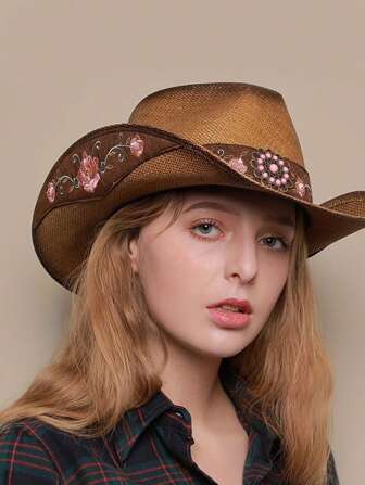 Boho Women's Cowboy Hat American West Beach Summer Wide Brim Hat Lady Panama Straw Hat Dress Jazz Hat Cowgirl Hat Cowboy Hat Cowgirl Hat