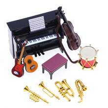 10pcs/Set Dollhouse Miniature Music Instruments Set, Including Violin, Guitar, Piano, Miniature Ornament Furniture For Music Room - Black - View 1