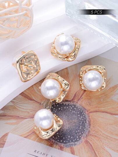 5入組幾何形狀的方形金屬扣，用於裝飾毛衣、外套、禮品盒、帽子、花束，並飾以人造珍珠