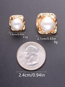 5入組幾何形狀的方形金屬扣，用於裝飾毛衣、外套、禮品盒、帽子、花束，並飾以人造珍珠 - 金色 - 查看 2