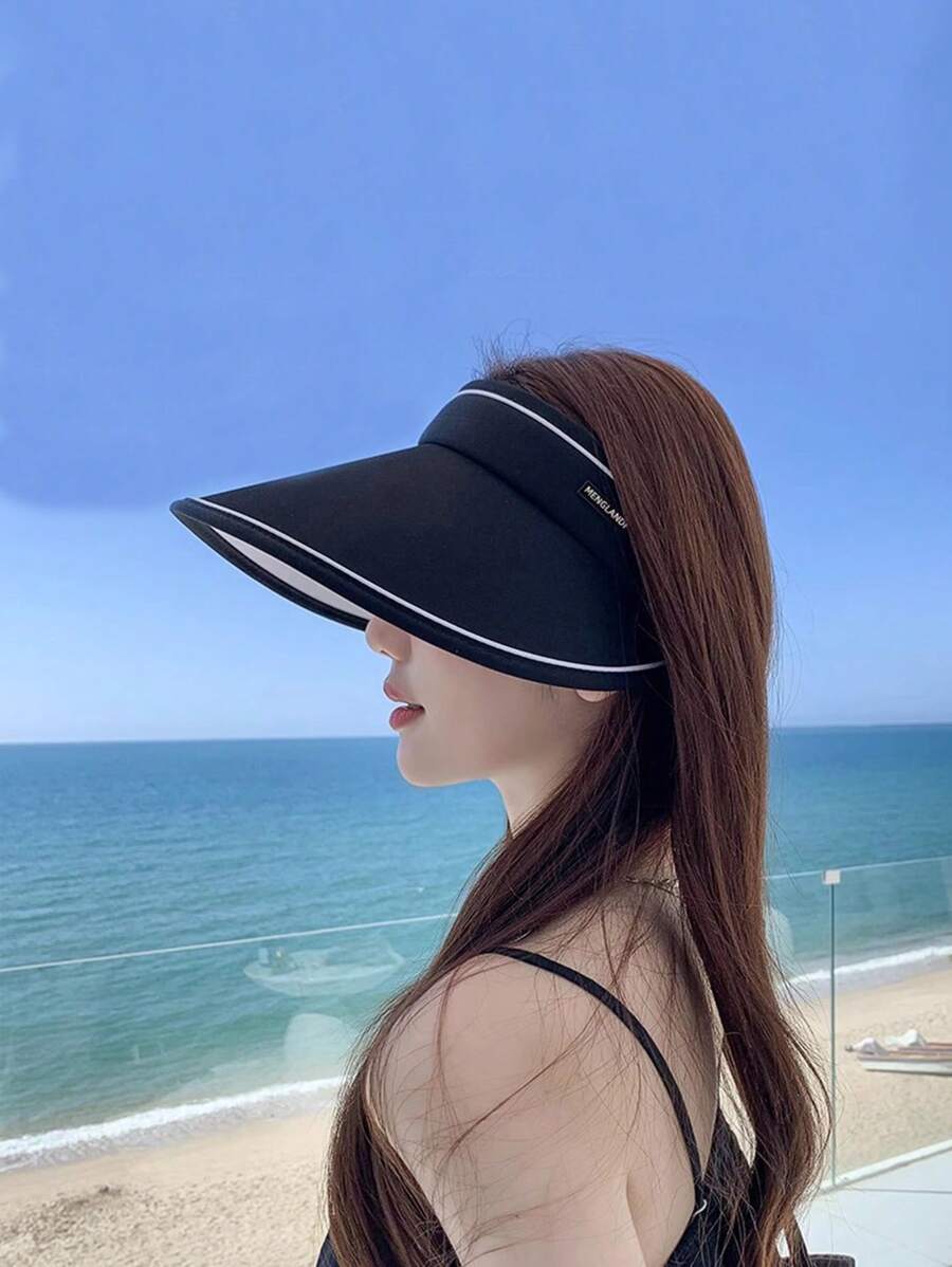 Summer Ladies' Sun Hat With Wide Brim And Open Top, Sun Protection Hat For Women - Black - View 1