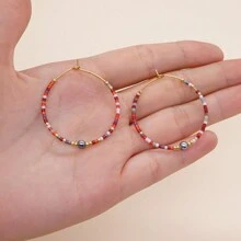 1 Đính Hạt Đôi Khuyên Tai Vòng Nhiều Màu Sắc Handmade Boho Vàng Thiết Kế Thời Trang Nữ Trang Sức Delica Hạt Đá Tự Nhiên Bông Tai Quà Tặng - Đỏ - Xem 7