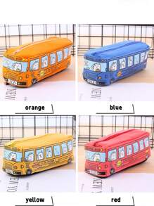 1 pièce Sac à crayon bus créatif à grande capacité, boîte à papeterie en canevas avec motif mignon de bus scolaire. Convient comme fournitures scolaires légères pour les étudiants, rangement de bureau et d'ordinateur de bureau. Rentrée scolaire, fournitures scolaires, trousse à crayons, sac scolaire