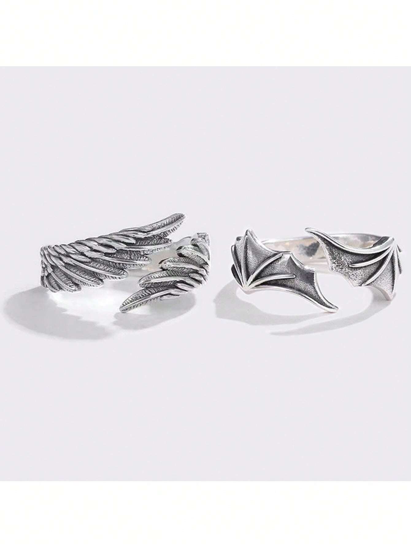 1pc Angel & Beast Wings Rings ، خاتم قابل للتعديل المفتوح ، حلقة غير رسمية ، حلقة Midi ، هدية العطلة | مقاس: فتح قابلة للتعديل; نوع النمط: الملاك + الوحش