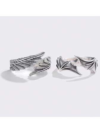 1pc Angel & Beast Wings Couple Rings, Personalized Open Adjustable Ring, Punk Casual Ring, Midi Ring, Holiday Gift