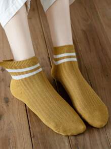 8 Pairs Women's Mid-Calf Simple Double Stripe Sport Socks, Korean Style, Odor-Resistant, Comfortable, Breathable, Non-Slip, Suitable For Walking, Summer