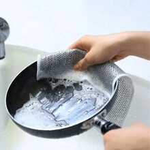 10 chiếc Máy chà sàn rửa chén bằng dây kim loại, Khăn lưới làm sạch và rửa chén nhà bếp, Vải lau máy rửa chén không dính và không dầu, Máy hút mùi dầu, Vải lau nồi và bồn rửa, Chất tẩy vết bẩn, Dụng cụ vệ sinh nhà bếp Cắm trại - Bạc - Xem 2