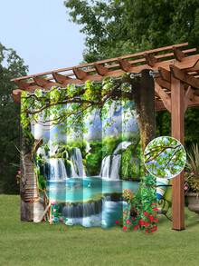 1入防水防油戶外現代涼亭窗簾,帶有木板步道和瀑布景觀設計,用於遮陽和防曬 - 彩色 - 查看 4