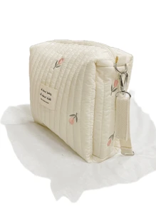 1pc Portable Milk Bottle Bag In Beige With Tulip Pattern, Hangable On Stroller, Suitable For Year-Round Use And Daily Travel
