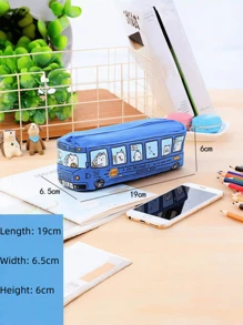 1 pièce Sac à crayon bus créatif à grande capacité, boîte à papeterie en canevas avec motif mignon de bus scolaire. Convient comme fournitures scolaires légères pour les étudiants, rangement de bureau et d'ordinateur de bureau. Rentrée scolaire, fournitures scolaires, trousse à crayons, sac scolaire