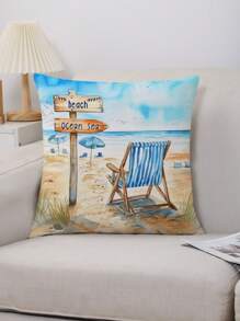 4 Stücke/set Buchstabe & Strandszenerie Kissenbezüge, Moderner Stil Samt Druck Kissenbezug, Heimdekoration Ohne Füllung, Geeignet Für Sofa/schlafzimmer