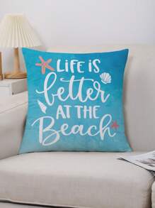 4 Stücke/set Buchstabe & Strandszenerie Kissenbezüge, Moderner Stil Samt Druck Kissenbezug, Heimdekoration Ohne Füllung, Geeignet Für Sofa/schlafzimmer