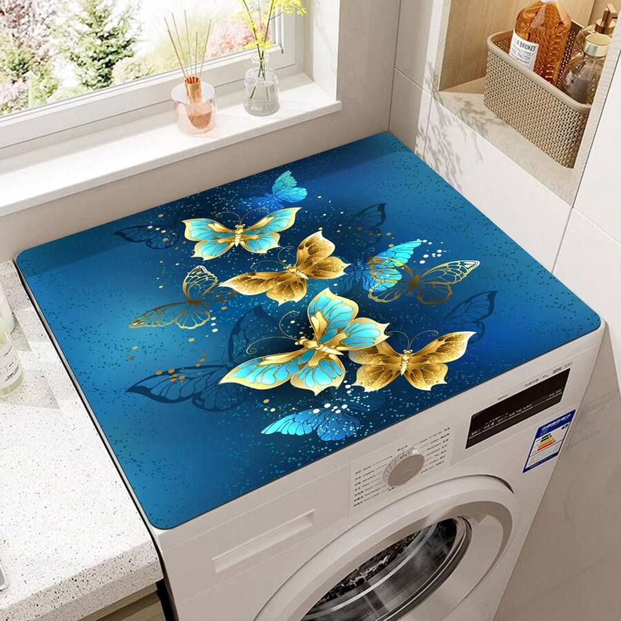 1pc Butterfly Pattern Washing Machine Dust Cover, Made Of Tpr Material, Suitable For Top Of Washing Machine & Dryer - Multicolor - View 1
