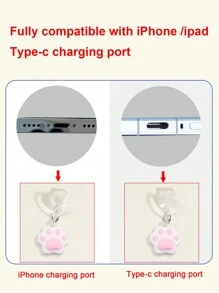 1pc Cat Paw Design Dust Plug Pendant For Phone Charging Port, Dustproof Plug - Pink - View 3