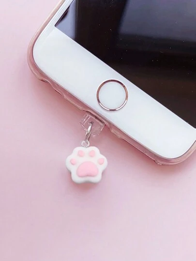 1pc Cat Paw Design Dust Plug Pendant For Phone Charging Port, Dustproof Plug