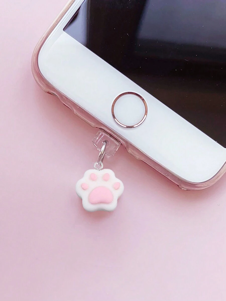 1pc Cat Paw Design Dust Plug Pendant For Phone Charging Port, Dustproof Plug - Pink - View 1