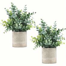 2pcs Faux Eucalyptus Potted Plants, Artificial Plant On Shelves, For Living Room, Bathroom, Farmhouse, Coffee Table Decor, Valentine Day, Gift Gifts Birthday Graduation