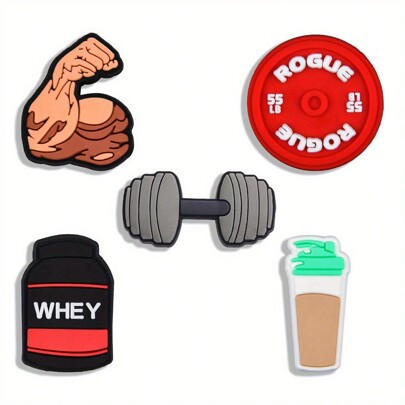 5pcs Gym Themed Shoe Charms For Clog Bubble Slides Sandals Shoes Decoration DIY Accessories, Cute Sports Shoes Accessories For Spring Summer