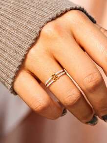 1 Pair Two Tone Love Ring 8-Shaped Ring Set Suitable For Layering - Multicolor - View 6