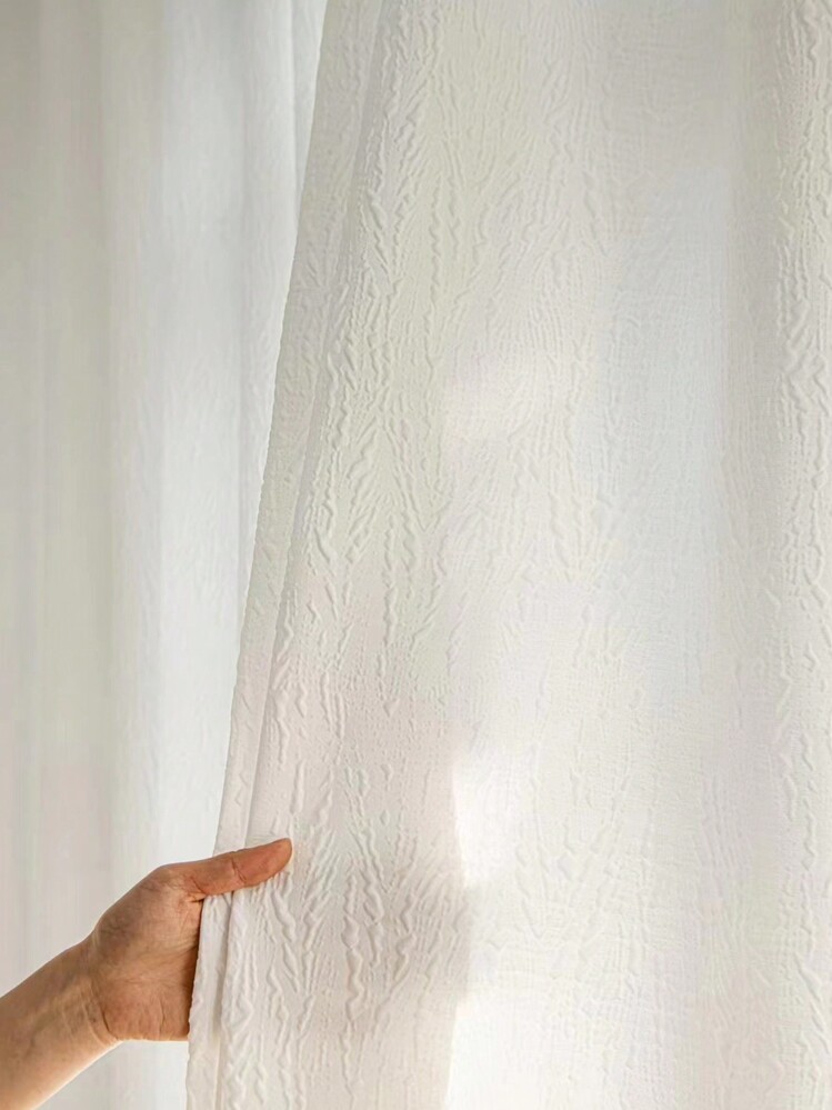 1入新法式浮雕半透光窗簾,適用於公館窗戶、客廳、臥室、戶外背景幕,以及隔熱窗簾 - 白色 - 查看 2