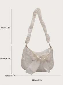 Lightweight, Business Casual Argyle Princess Faux Pearl & Rhinestone Pearl Chain & Decor Jacquard Bow & Faux Pearl Decor Bag For Party, Wedding, Prom And Dinner, Lipsticks, Women's Pearl Bag For Teen Girls Women College Students, Rookies & White-Collar Workers Perfect For Office, College, Work, Business, Commute, Outdoors, Travel, Outings, Perfect Valentine's Day Gift For Her, Bow Purse For Women, Best Valentine's Gift Choice Ever