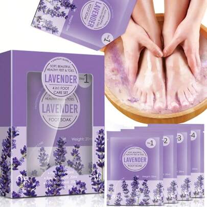 四合一足部护理套装，包含足浴盐、磨砂膏、足膜和润肤乳，独立包装，四季皆宜，母亲节礼物，送给妈妈的礼物，浴室装饰，秋季装饰，浴室配件，返校季礼物