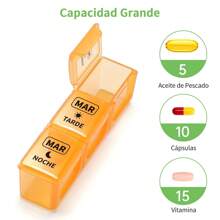 Pastillero Semanal 3 Tomas Español, Pastilleros para Medicamentos de Viaje, Organizador de Pastillas Portatil y Grande con 21 Compartimentos - Multicolor - Ver 2