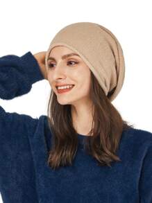 1 件装针织羊毛无檐小便帽女士秋冬保暖柔软卷边仿羊绒宽松无檐小便帽女式 SKullies 帽子休闲 - 黑色 - 查看 10