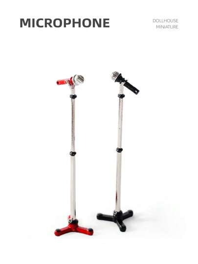 1pc Dollhouse Miniature Metal Microphone With Stand, 1:12 Scale Mini Replica Music Decoration Ornament Fisheye Mirror,Miniature Dolls House Accessories,Miniature Phone