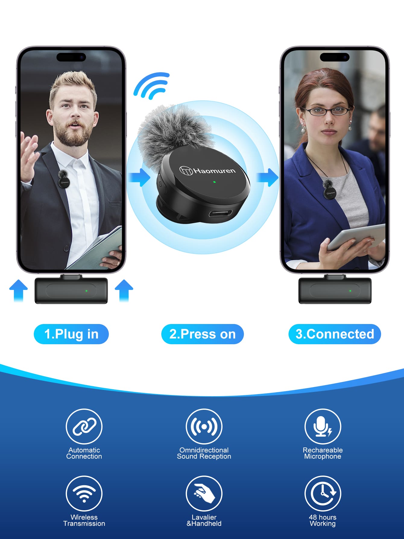 Portable Mini Microphone Plug And Play, Lavalier Microphone With