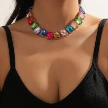 1 Peça Colar Estilo Coração com Gota de Água Multicolorida de Strass para Mulheres (Cor Aleatória), Namorados, Mãe, Dia das Mães, Presente - Multicolorido - Visão 13