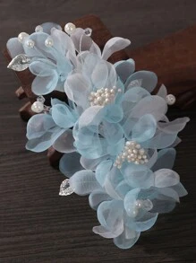 1pc Handmade Vintage Peach Blossom Hairpin, Elegant Floral Hair Accessory For Summer, Photography, Performance, Hanfu Costume - Blue - View 4
