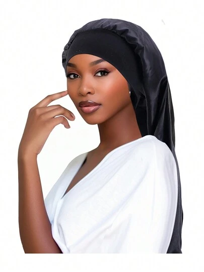 1 Pc Long Curly Braid Hair Bonnet - Satin Silky Jumbo Size For Sleeping And Chemo - Elastic Wide Band - Solid Color - Perfect For Women With Long Hair Hair Sleep Cap