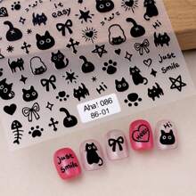 Halloween Sparkly Cartoon Cat Nail Art Stickers: Self-Adhesive, Resin Material, Perfectly Hygienic, Disposable, Ideal For Young Girls And Women's Diy Nail Art