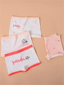 4 件套 女童可爱花卉印花平角内裤 儿童内裤短裤 多种款式