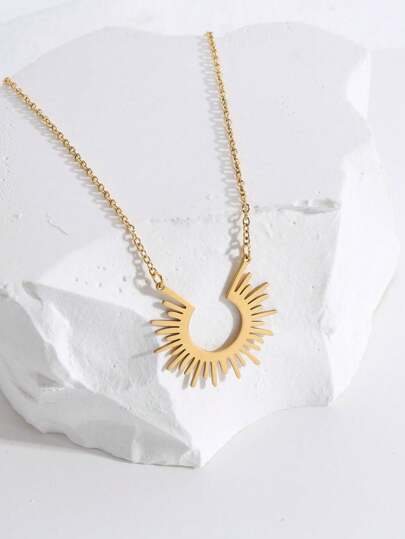 Un Collar de Colgante Geométrico en forma de Sol, Simple, de Acero Inoxidable Chapado en Oro de 18K, Adecuado para el Uso Diario de las Mujeres, Citas y Regalo de Cumpleaños