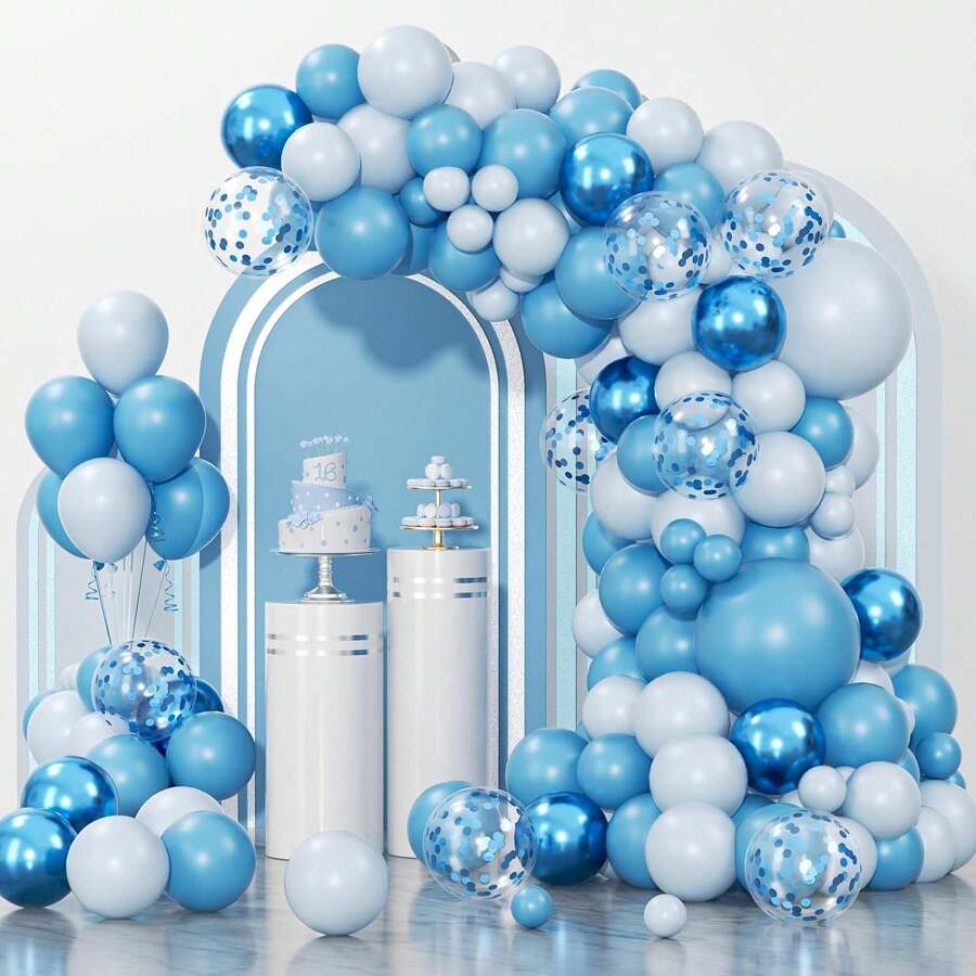 157pcs Blue Balloon Garland Arch Kit, Including Metallic Blue/Baby Blue/Macaron/Light Blue/Confetti Balloon, For Birthday Party, Wedding, Graduation Decoration, Christmas - Multicolor - View 1