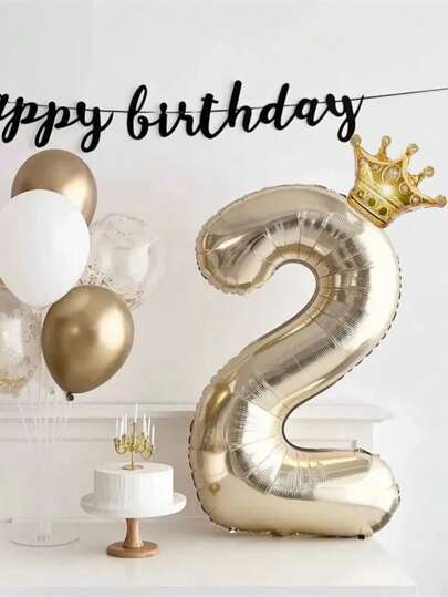 40Inch Champagne Gold Number Balloon With Gold Crown Adult Happy Birthday Party Decorations Large 1-9 Foil Helium New Year Globos,