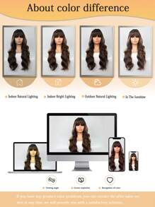 万圣节服装假发合成耐热假发多色棕色 26 英寸长水波纹卷发全机器制造日常使用高品质女士角色扮演自然外观优质合成柔软假发 - 彩色 - 查看 8