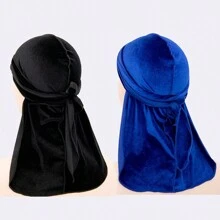 2入組男士絨面durag帽,長尾柔軟舒適頭飾,可日常休閒戴 - 彩色 - 查看 9