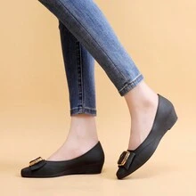 時尚甜美方頭滑入式楔型高跟鞋泵 - 黑色 - 查看 4