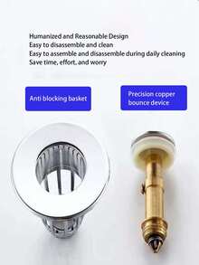 1pc Pop-Up Sink Drain Plug With Press Button And Copper Core For Bathroom Basin, Tub, And Washroom - Silver - View 6