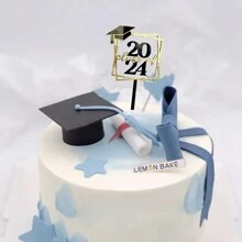 2024年畢業生蛋糕裝飾,畢業生蛋糕裝飾,2024年畢業派對用品,祝賀,高中/大學畢業派對裝飾 - 黑色 - 查看 1