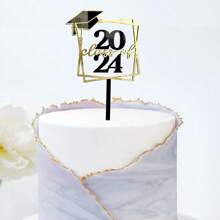 2024年畢業生蛋糕裝飾,畢業生蛋糕裝飾,2024年畢業派對用品,祝賀,高中/大學畢業派對裝飾 - 黑色 - 查看 4