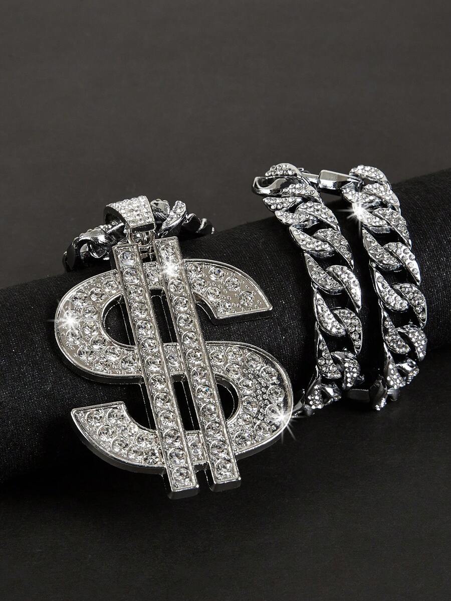 1個邁阿密風格嘻哈美元符號項鍊,帶閃亮鑽石的朋克風格,適合日常穿著 - 大美金 - 查看 1