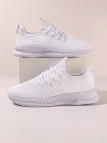 Women's Fashionable Sneakers Comfortable Minimalist Casual Shoes Outdoor Lightweight Running Shoes Mesh Breathable Walking Shoes White